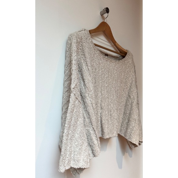 Free People Oatmeal Sz L Flutter Sleeve Cropped Oversized Cozy Soft - Picture 2 of 4